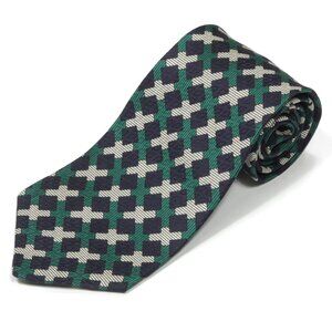 Rooster Green Black Geometric Men's Silk Neck Tie Made in USA Vintage